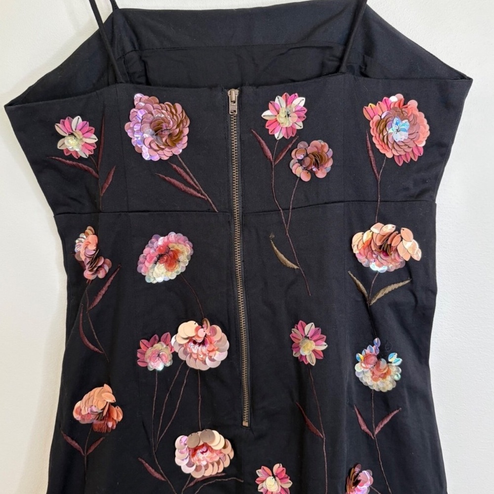 Anthro Dress Size 12 Black Pink Sequins The Brynne 3D Spaghetti-Strap Maeve NEW - Picture 7 of 7